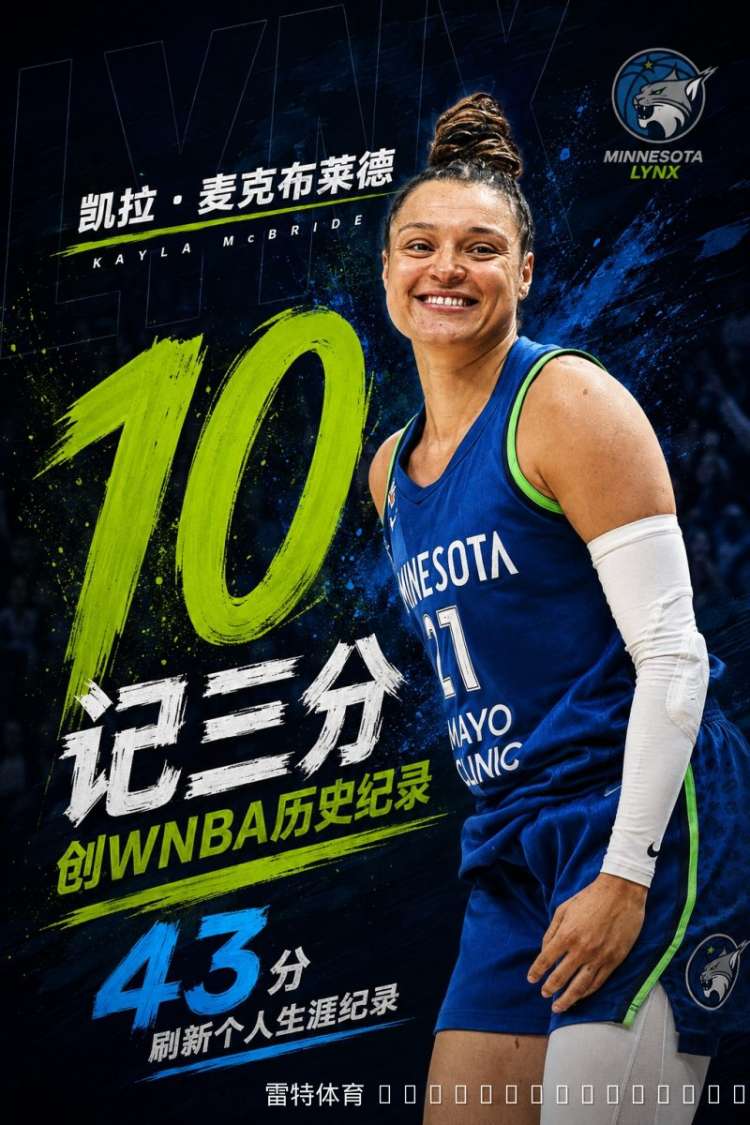 单场10记三分+43分！麦克布莱德天神下凡，改写WNBA历史
