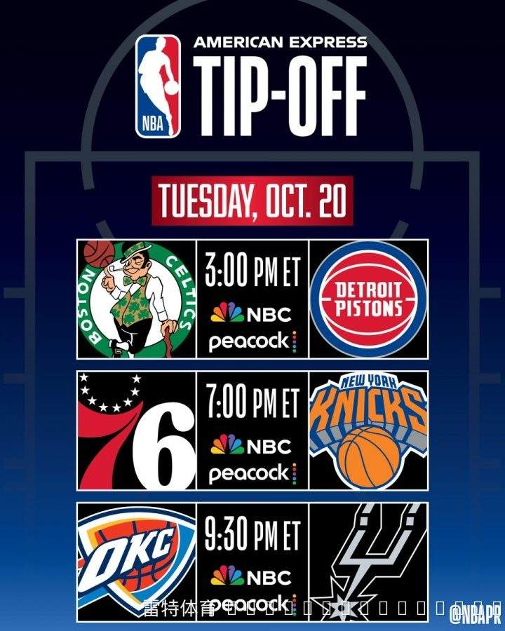 NBA新赛季揭幕战定档10月21日:绿军打头阵,三场对决引爆首日